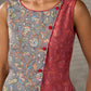 Grey and Rust Kalamkari inspired floral vine printed overlap dress with red accents