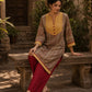 Mustard Geometric Print Short Kurta with Pin-Tucked Yoke & Contrast Maroon Button Detail
