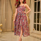 Playful wine floral summer dress elevated with dainty straps and pleats from the waistline
