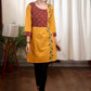 Thread embroidered mustard cotton Ajrakh tunic