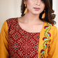 Thread embroidered mustard cotton Ajrakh tunic