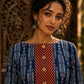 Indigo Dabu Print Kurta with Contrast Ajrakh Rust Chevron V-Placket & Matching Cuff Detail