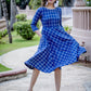 Navy blue handloom cotton checkered formal dress with front pocket