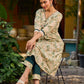 Soft cream delicate floral a line kurta with refined bottle green accents
