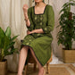 Rich green cotton dress with elegant block print and sequin embellishments