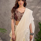 Brown and Beige Geometric Print Blouse with Elbow Sleeves and Sweetheart Neckline