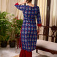 Elegant Navy Blue Tulip Buti Print Cotton Kurta with Pearl Embellished Neckline