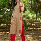 Minimal Beige Cotton Sleeveless Kurta with Artistic Red Hand Block Print