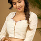 Ivory Bloom Hakoba Floral Hand Embroidered Cotton Blouse - Optional Saree