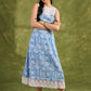 Lace-Trimmed Dress. Light Blue Floral Rayon Print With Delicate Lace Trims