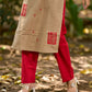 Minimal Beige Cotton Sleeveless Kurta with Artistic Red Hand Block Print