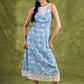 Lace-Trimmed Dress. Light Blue Floral Rayon Print With Delicate Lace Trims