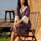 Indigo And Maroon Striped Cotton Dress With Contrast Lace & Hakoba Accents