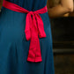 Moonlight Bloom Pintucked Navy Blue Flared Dress with Pink Pop