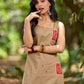 Minimal Beige Cotton Sleeveless Kurta with Artistic Red Hand Block Print