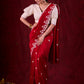 Ruby Red Chanderi Saree Adorned with All-Over Butta & Exquisite Embroidered Border