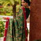 Sophisticated Dark Green Viscose Printed Saree with Diamond-Studded Border & Pallu