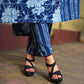 Contemporary Indigo Kurta Featuring Floral & Stripe Panels, Maroon Highlights and Asymmetric Gathered Yoke