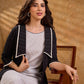 Ebony Black Stripe Cotton Cropped Formal Jacket with Sailor Collar and Ivory Trim