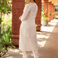 Stylish white cotton Hakoba combination kurta featuring intricate surface texture - pant optional