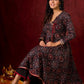 Timeless Black Ajrakh Flared Anarkali with Subtle Artisanal Hand Embroidered Touch