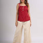 Red Cotton Indo Western Top with Bandhani Print and Button Detail