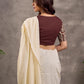 Brown and Beige Geometric Print Blouse with Elbow Sleeves and Sweetheart Neckline