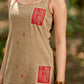 Minimal Beige Cotton Sleeveless Kurta with Artistic Red Hand Block Print