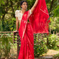 Striking Red Cotton Saree with Minimal Floral & Polka Print