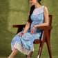 Lace-Trimmed Dress. Light Blue Floral Rayon Print With Delicate Lace Trims