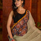 Classic olive Chanderi saree enhanced with heritage batik appliqué