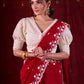 Ruby Red Chanderi Saree Adorned with All-Over Butta & Exquisite Embroidered Border
