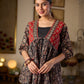 Graceful Ajrakh Printed Tie-Front Gathered Top With Elegant V Neckline And Softly Gathered Sleeves