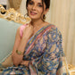 Dreamy Hand block-printed Chanderi saree bursting with floral opulence and vintage charm