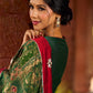 Sophisticated Dark Green Viscose Printed Saree with Diamond-Studded Border & Pallu