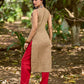 Minimal Beige Cotton Sleeveless Kurta with Artistic Red Hand Block Print