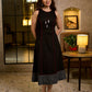 Classic Black A-Line Cotton Dress with Princess Lines, Kantha Detailing & Hand Block Printed Border on Hem