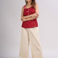 Red Cotton Indo Western Top with Bandhani Print and Button Detail