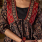 Graceful Ajrakh Printed Tie-Front Gathered Top With Elegant V Neckline And Softly Gathered Sleeves
