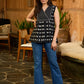 Midnight Weave Black Ikat Cotton Gathered Top with Yoke and Delicate Hand Embellishments