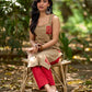 Minimal Beige Cotton Sleeveless Kurta with Artistic Red Hand Block Print