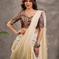Brown and Beige Geometric Print Blouse with Elbow Sleeves and Sweetheart Neckline