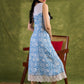 Lace-Trimmed Dress. Light Blue Floral Rayon Print With Delicate Lace Trims