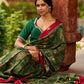 Sophisticated Dark Green Viscose Printed Saree with Diamond-Studded Border & Pallu