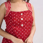 Red Cotton Indo Western Top with Bandhani Print and Button Detail