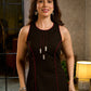 Classic Black A-Line Cotton Dress with Princess Lines, Kantha Detailing & Hand Block Printed Border on Hem