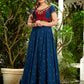 A Modern Royal ensemble - Stunning Jamdani Lehenga Choli with a monochrome blue base & contrast maroon and all over Zardosi embroidery - Shaded Dupatta Optional