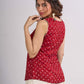 Red Cotton Indo Western Top with Bandhani Print and Button Detail