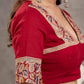 Maroon Cotton Short Sleeve Blouse with Kalamkari Printed Neckline and Sleeve Border Detail