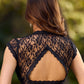 Noir Lace-Detail Net Blouse with Structured Cap Sleeves